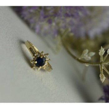 14K Yellow Gold Dark Blue Spinel & Diamonds Ring Size 5.5
