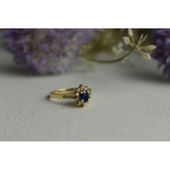 14K YELLOW GOLD DARK BLUE SPINEL & DIAMONDS RING SIZE 5.5