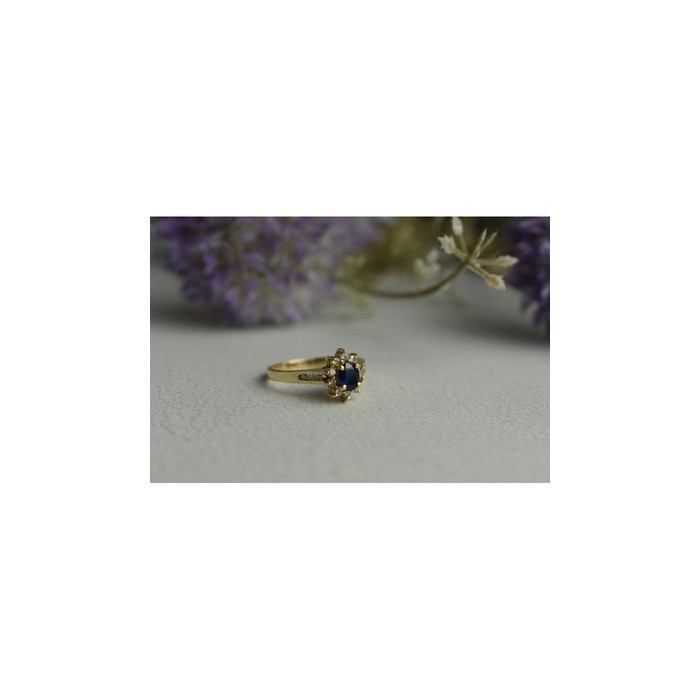 14K YELLOW GOLD DARK BLUE SPINEL & DIAMONDS RING SIZE 5.5