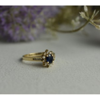 14K Yellow Gold Dark Blue Spinel & Diamonds Ring Size 5.5