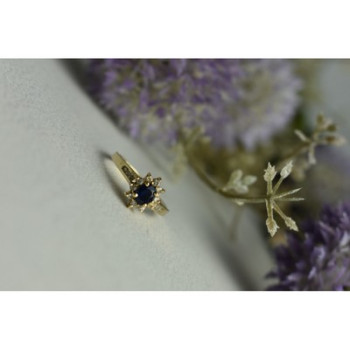 14K YELLOW GOLD DARK BLUE SPINEL & DIAMONDS RING SIZE 5.5