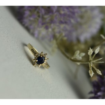14K Yellow Gold Dark Blue Spinel & Diamonds Ring Size 5.5