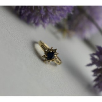 14K Yellow Gold Dark Blue Spinel & Diamonds Ring Size 5.5
