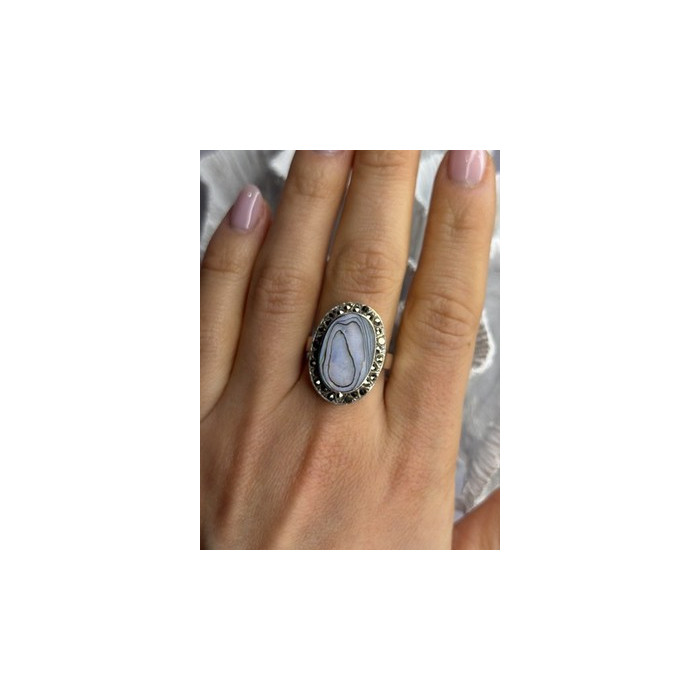 925 Sterling Silver Abalone & Marcasite Ring Size 9