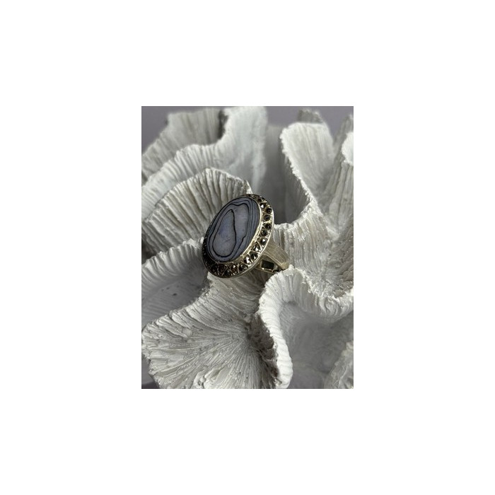 925 Sterling Silver Abalone & Marcasite Ring Size 9