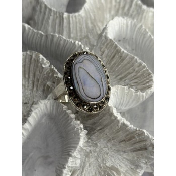 925 Sterling Silver Abalone & Marcasite Ring Size 9