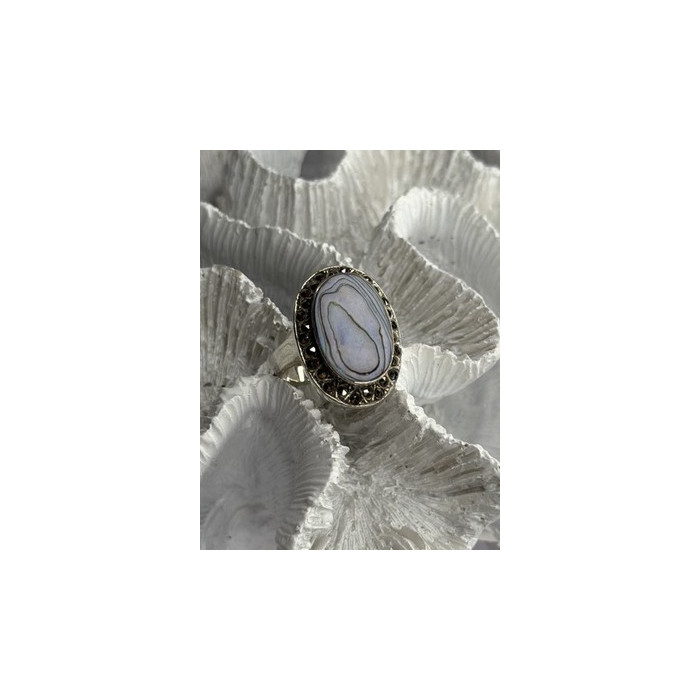 925 Sterling Silver Abalone & Marcasite Ring Size 9