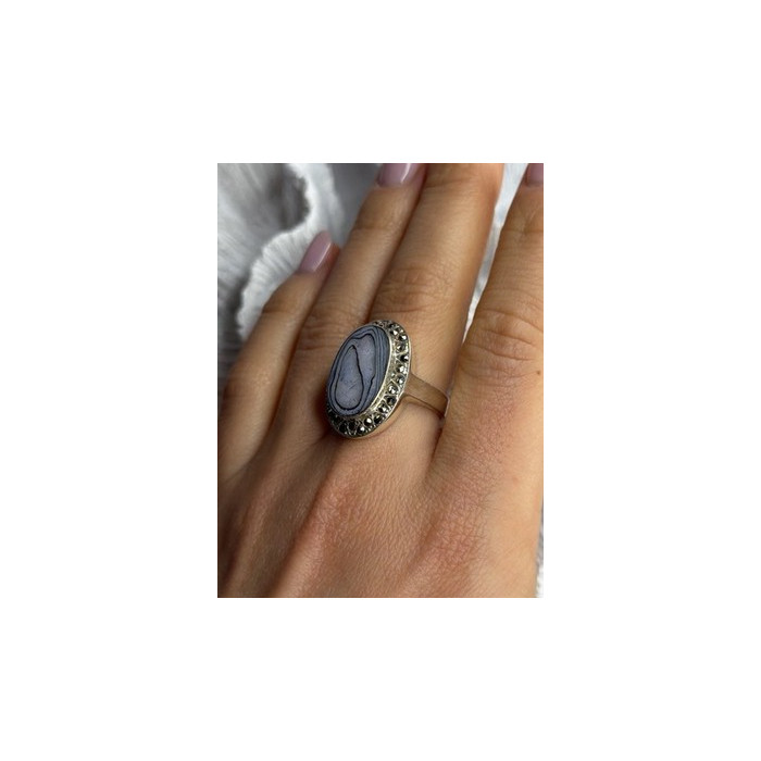 925 Sterling Silver Abalone & Marcasite Ring Size 9