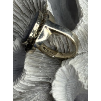 925 Sterling Silver Abalone & Marcasite Ring Size 9