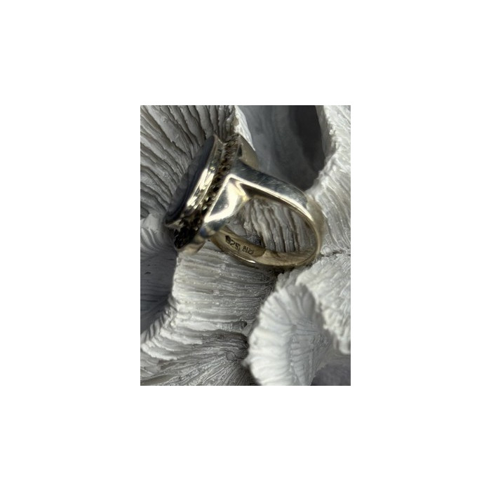 925 Sterling Silver Abalone & Marcasite Ring Size 9