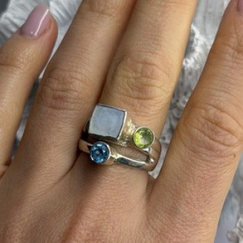 925 Sterling Silver Abalone &Peridot & Topaz Ring Size 8
