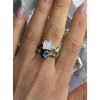 925 Sterling Silver Abalone &Peridot & Topaz Ring Size 8