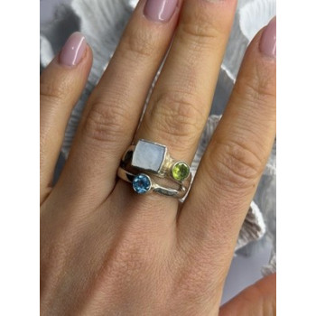 925 Sterling Silver Abalone &Peridot & Topaz Ring Size 8