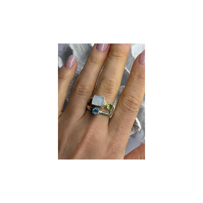 925 Sterling Silver Abalone &Peridot & Topaz Ring Size 8