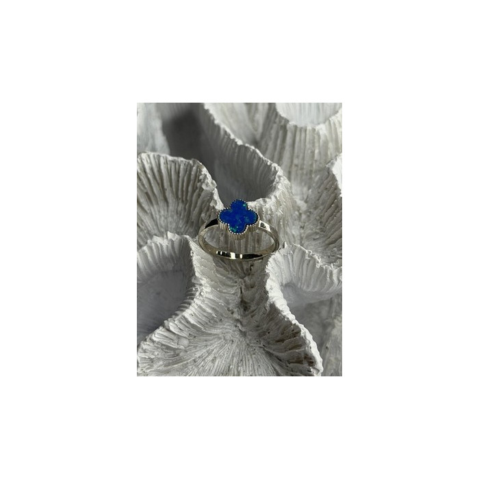 Clover 925 Sterling Silver Blue Simulated Opal Ring Size 7