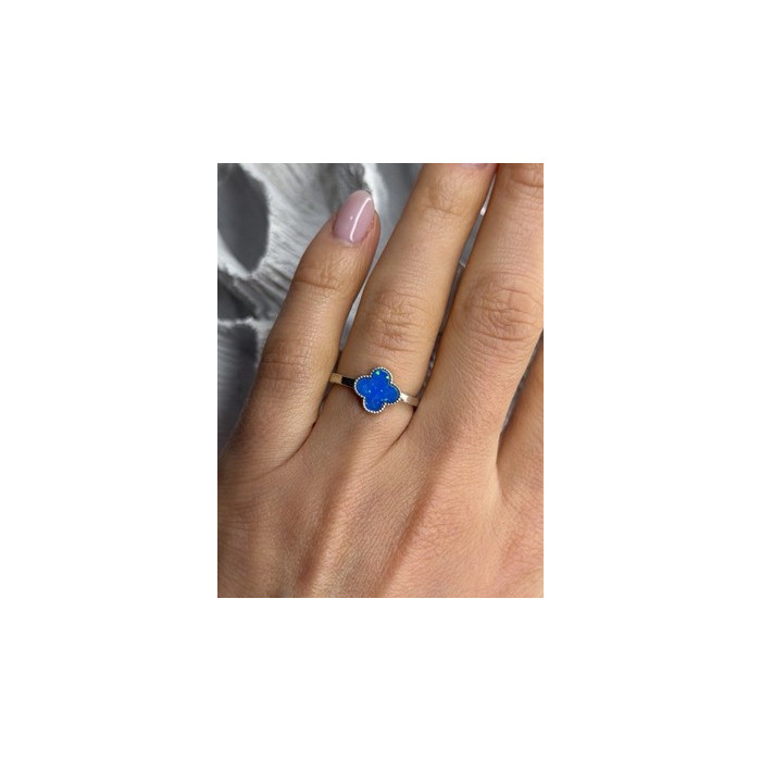 Clover 925 Sterling Silver Blue Simulated Opal Ring Size 7