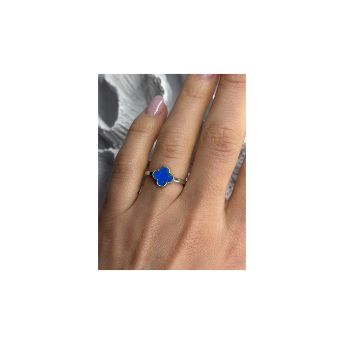 Clover 925 Sterling Silver Blue Simulated Opal Ring Size 7