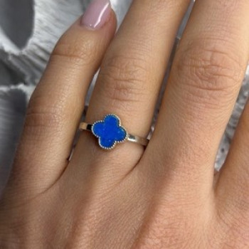 Clover 925 Sterling Silver Blue Simulated Opal Ring Size 7