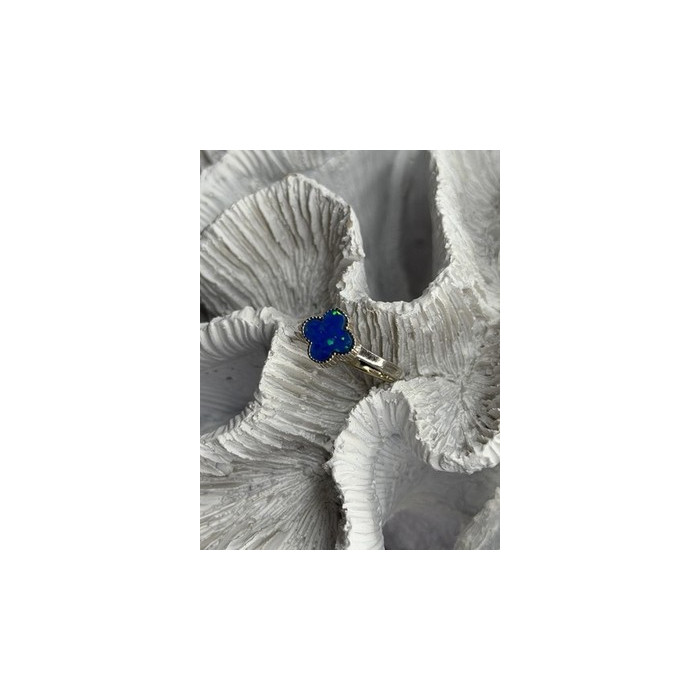 Clover 925 Sterling Silver Blue Simulated Opal Ring Size 7