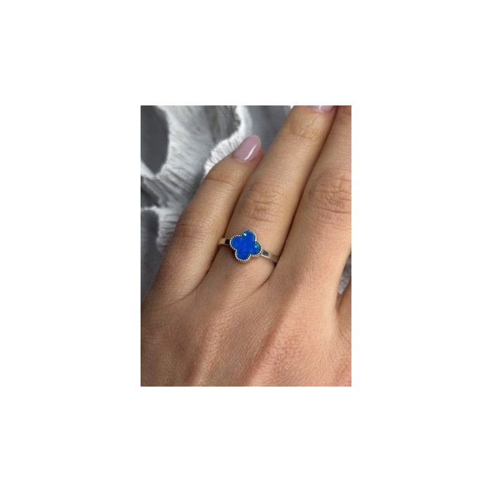 Clover 925 Sterling Silver Blue Simulated Opal Ring Size 7