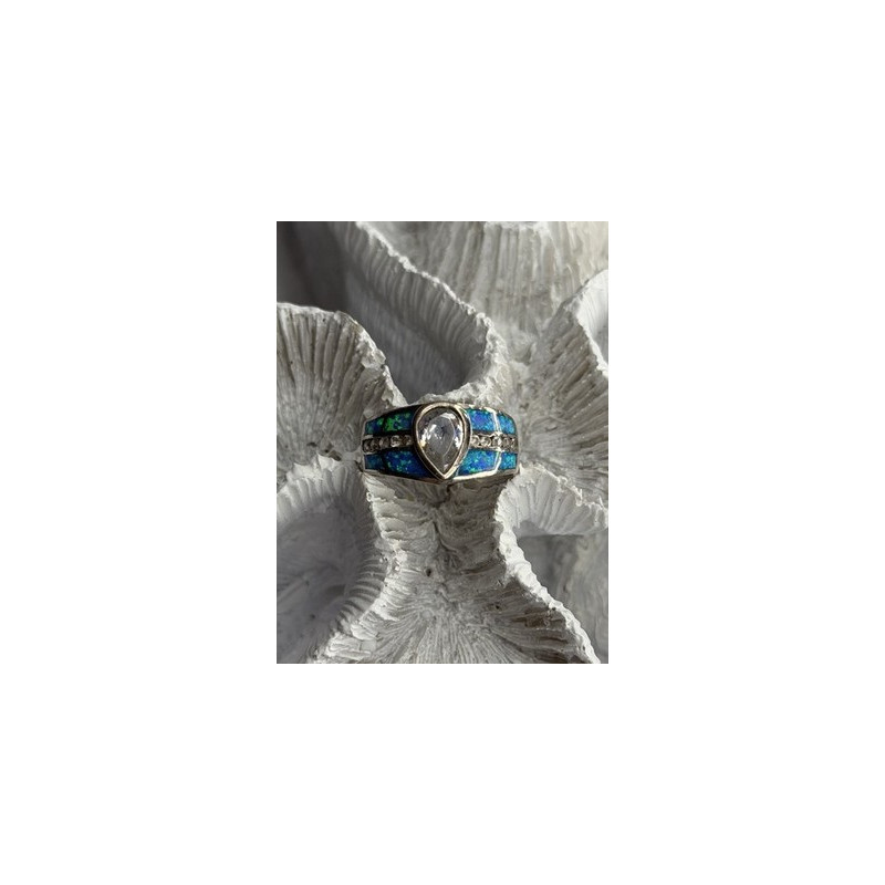 925 Sterling Silver Opal & Beryl Ring Size 8