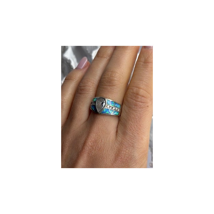 925 Sterling Silver Opal & Beryl Ring Size 8