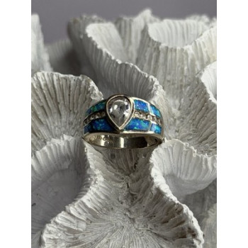 925 Sterling Silver Opal & Beryl Ring Size 8