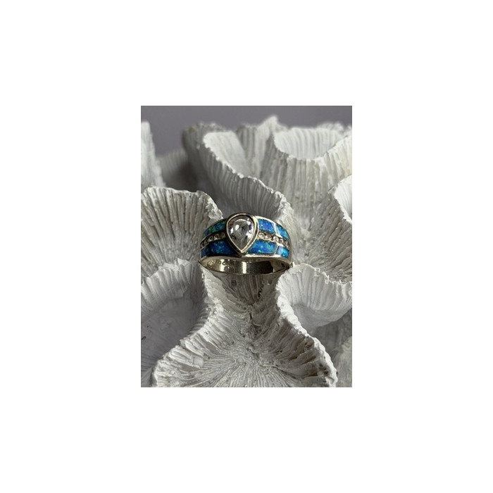 925 Sterling Silver Opal & Beryl Ring Size 8