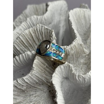 925 Sterling Silver Opal & Beryl Ring Size 8