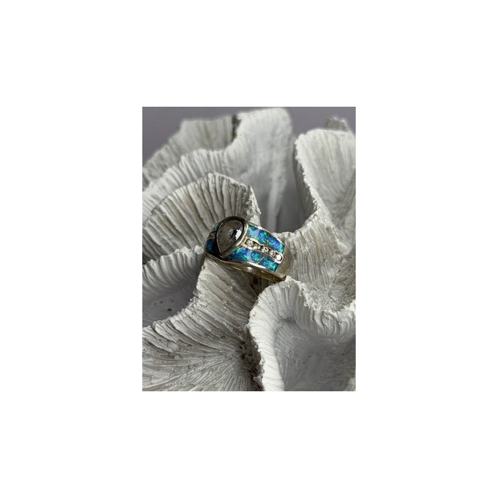 925 Sterling Silver Opal & Beryl Ring Size 8