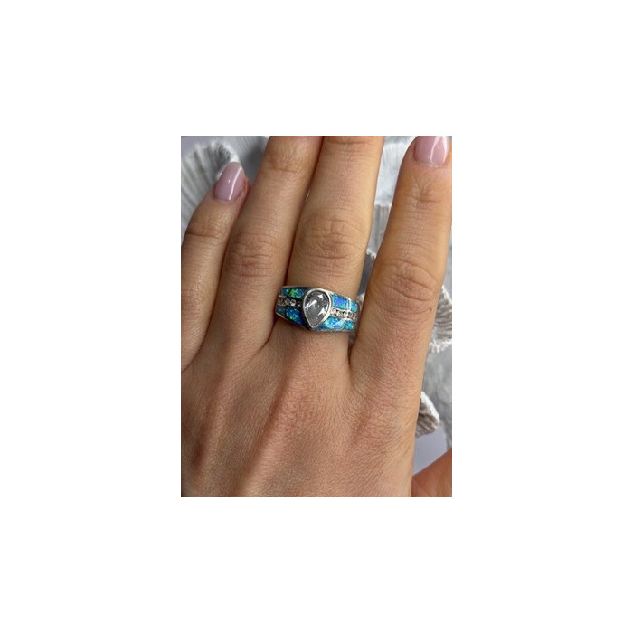 925 Sterling Silver Opal & Beryl Ring Size 8
