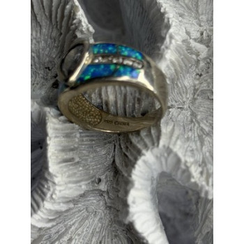 925 Sterling Silver Opal & Beryl Ring Size 8