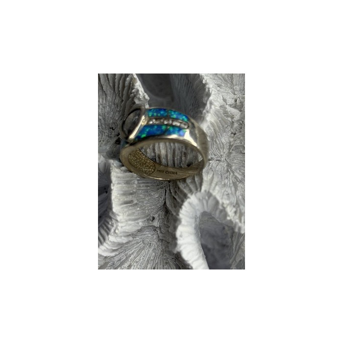 925 Sterling Silver Opal & Beryl Ring Size 8