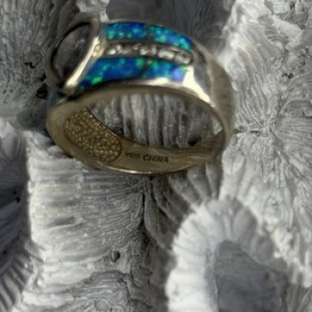 925 Sterling Silver Opal & Beryl Ring Size 8