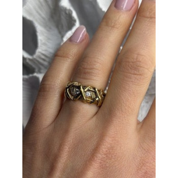 925 Sterling Silver Gold Plated Cz Band Ring Size 7