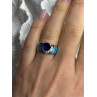 925 Sterling Silver Trillion-Cut Tanzanite & Beryl & Opal Ring Size 7