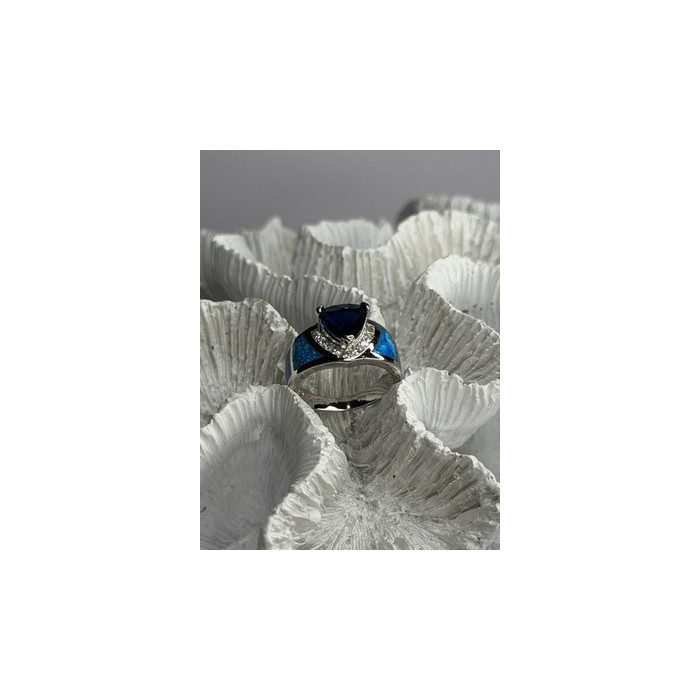 925 Sterling Silver Trillion-Cut Tanzanite & Beryl & Opal Ring Size 7