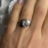 925 Sterling Silver White & Black Pearls Ring Size 6