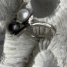 925 Sterling Silver White & Black Pearls Ring Size 6
