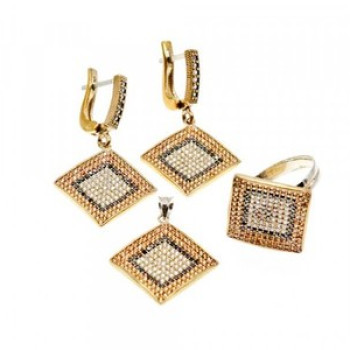 925 Sterling Silver with Gilding CZ & Black Jade Set
