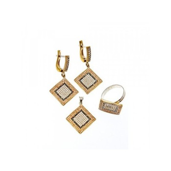 925 Sterling Silver with Gilding CZ & Black Jaide Set