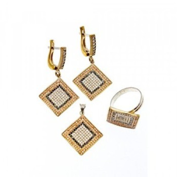 925 Sterling Silver with Gilding CZ & Black Jade Set
