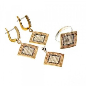 925 Sterling Silver with Gilding CZ & Black Jade Set