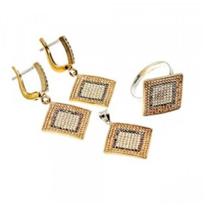 925 Sterling Silver with Gilding CZ & Black Jade Set