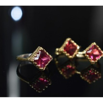 925 Sterling Silver with Gilding Alpanite Set (Ring Size 6)
