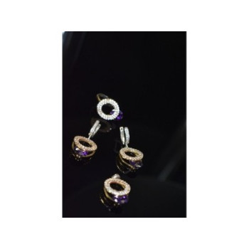 925 Sterling Silver with Gilding Violet Alpanite & CZ Set