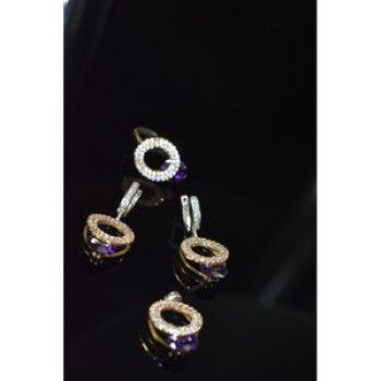 925 Sterling Silver with Gilding Violet Alpanite & CZ Set