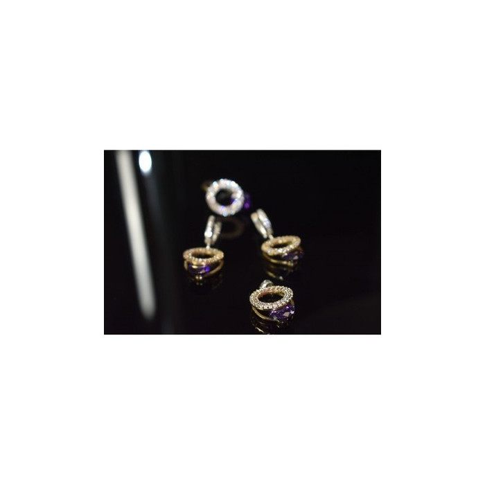 925 Sterling Silver with Gilding Violet Alpanite & CZ Set