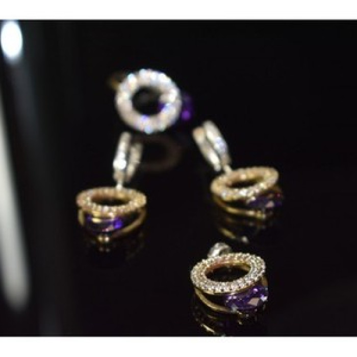 925 Sterling Silver with Gilding Violet Alpanite & CZ Set