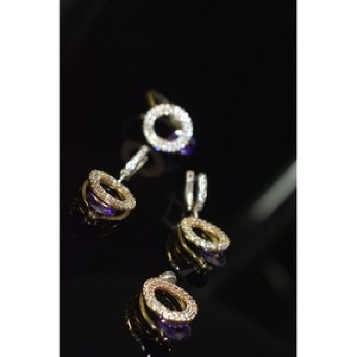 925 Sterling Silver with Gilding Violet Alpanite & CZ Set